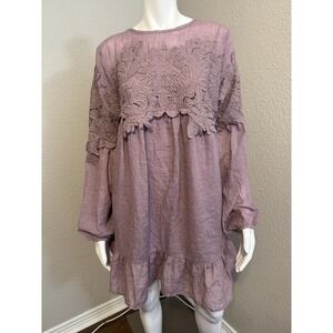 Umgee Dress Large Boho Peasant Pink Mini Cute Girly Lace